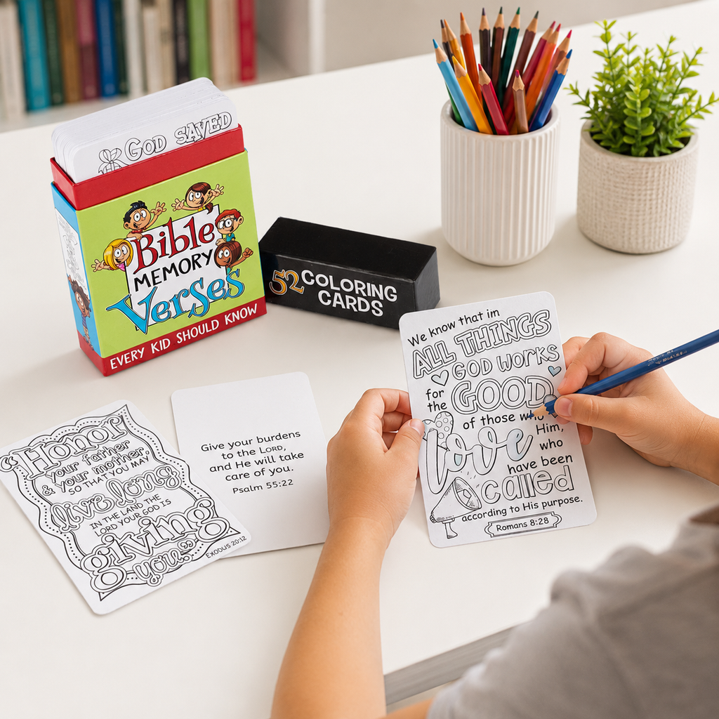 Bible Memory Verses Coloring Cards for Kids – Divine Beginnings Boutique
