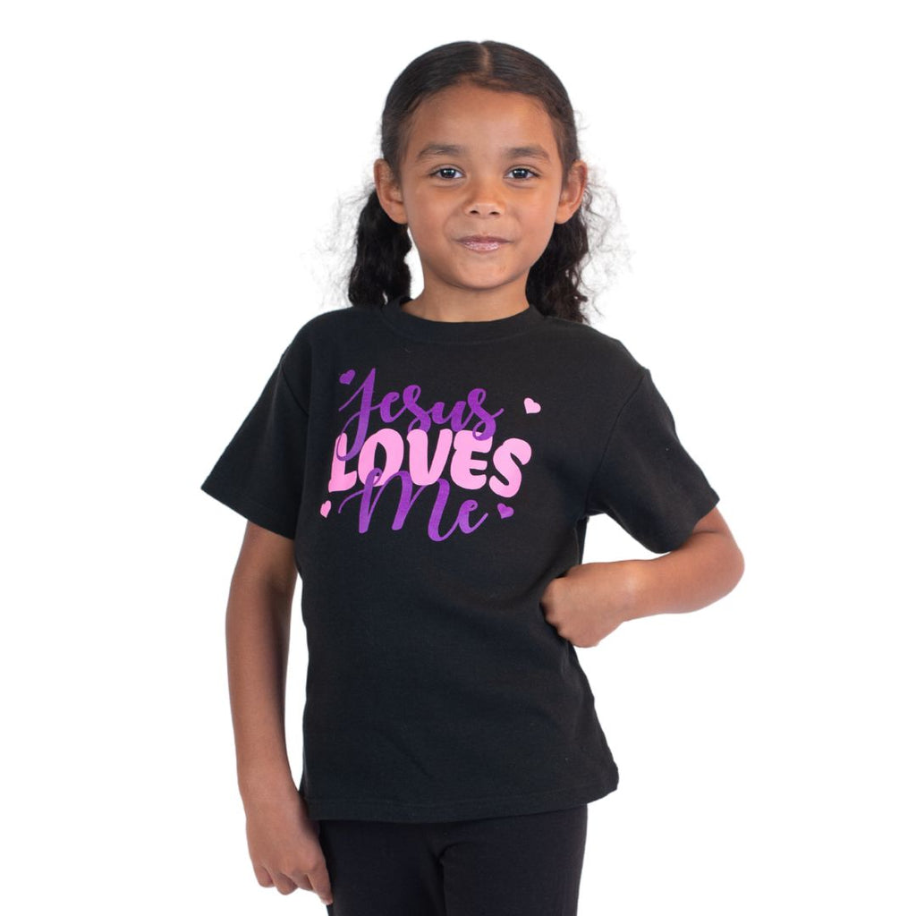 Black girl kid wearing Jesus Loves Me Black Shirt