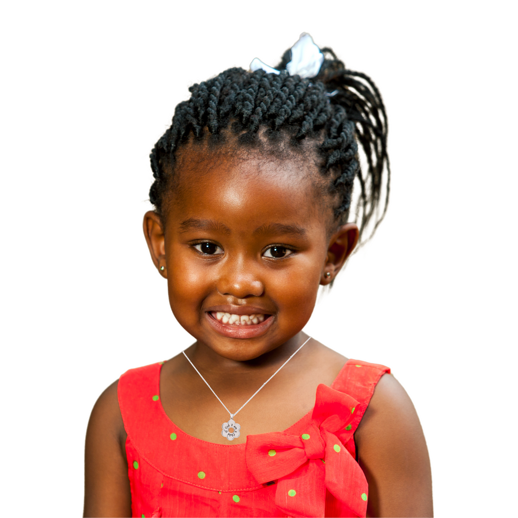 black girl wearing Child of God with Daisy Sterling Silver Necklace photo