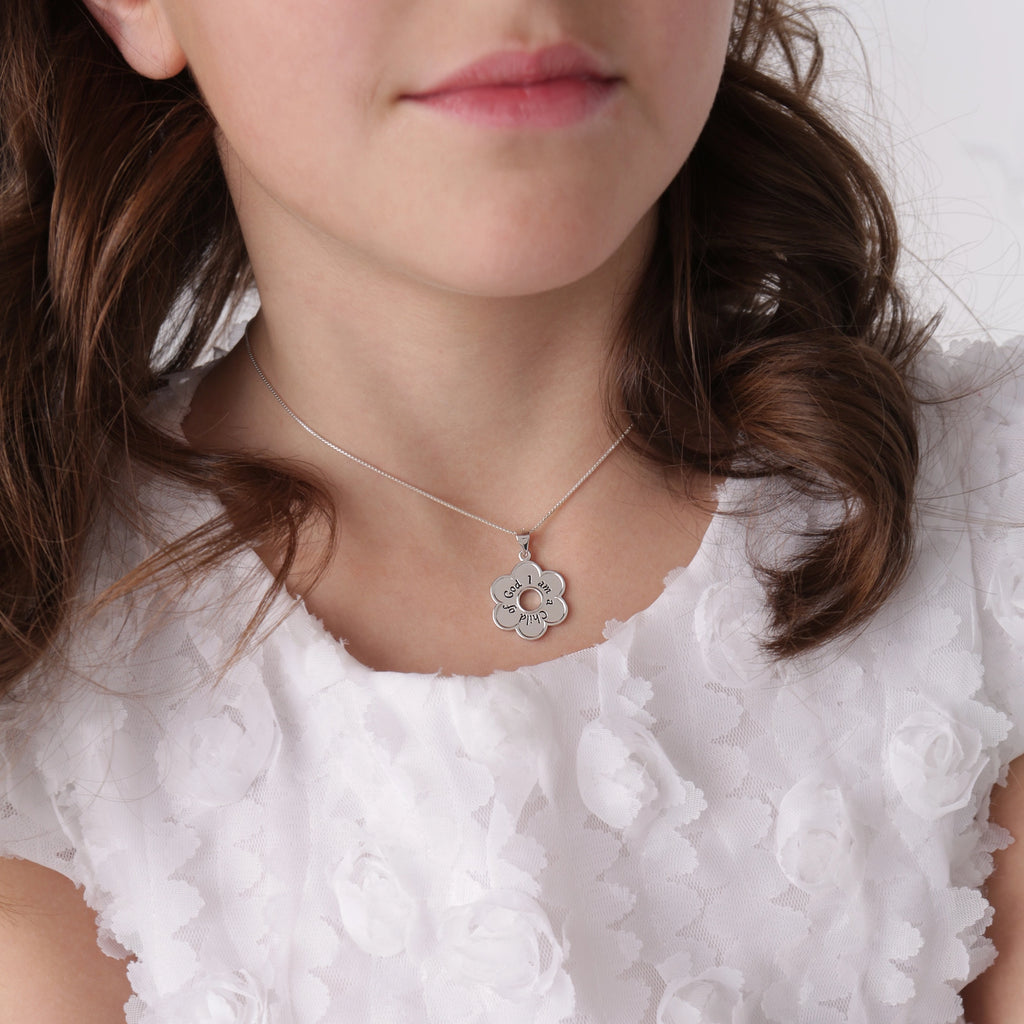 Child of God with Daisy Sterling Silver Necklace photo when worn