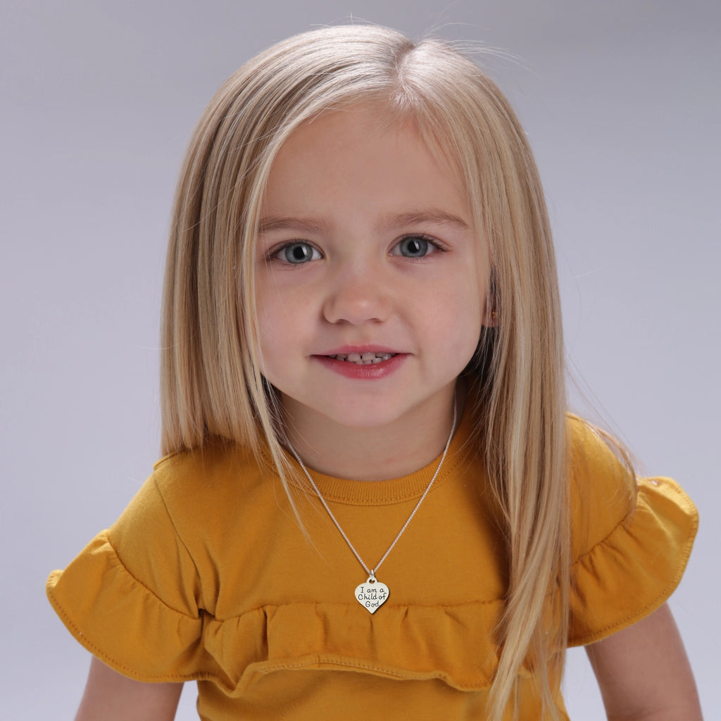 Child of God with Heart Sterling Silver Necklace when worn