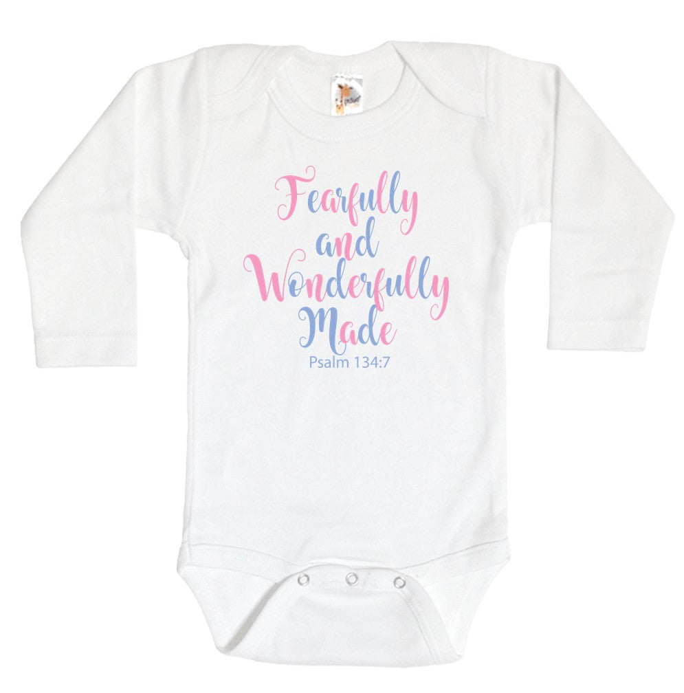 Fearfully and Wonderfully Made Onesie Long sleeve Blue Pink