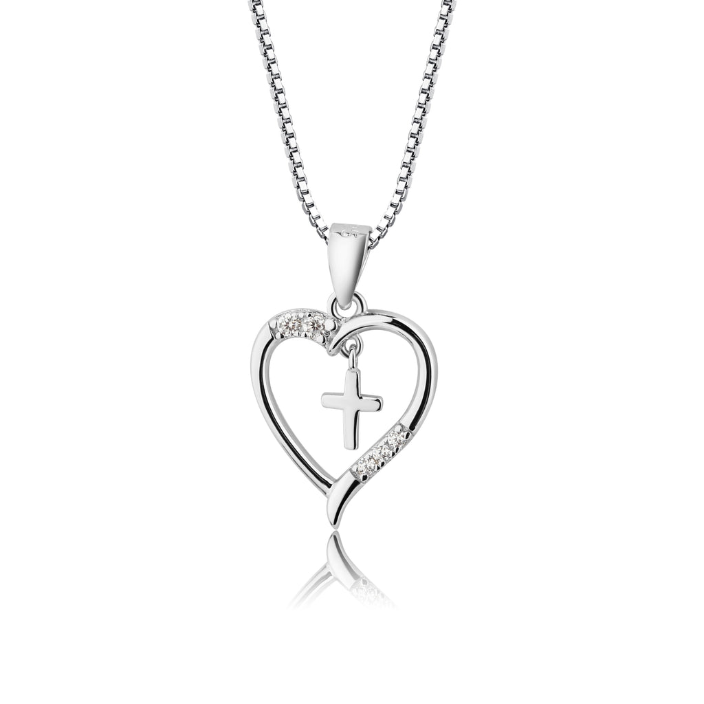 Heart with Cross Sterling Silver Necklace
