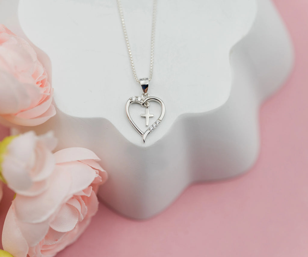 Heart with Cross Sterling Silver Necklace photo