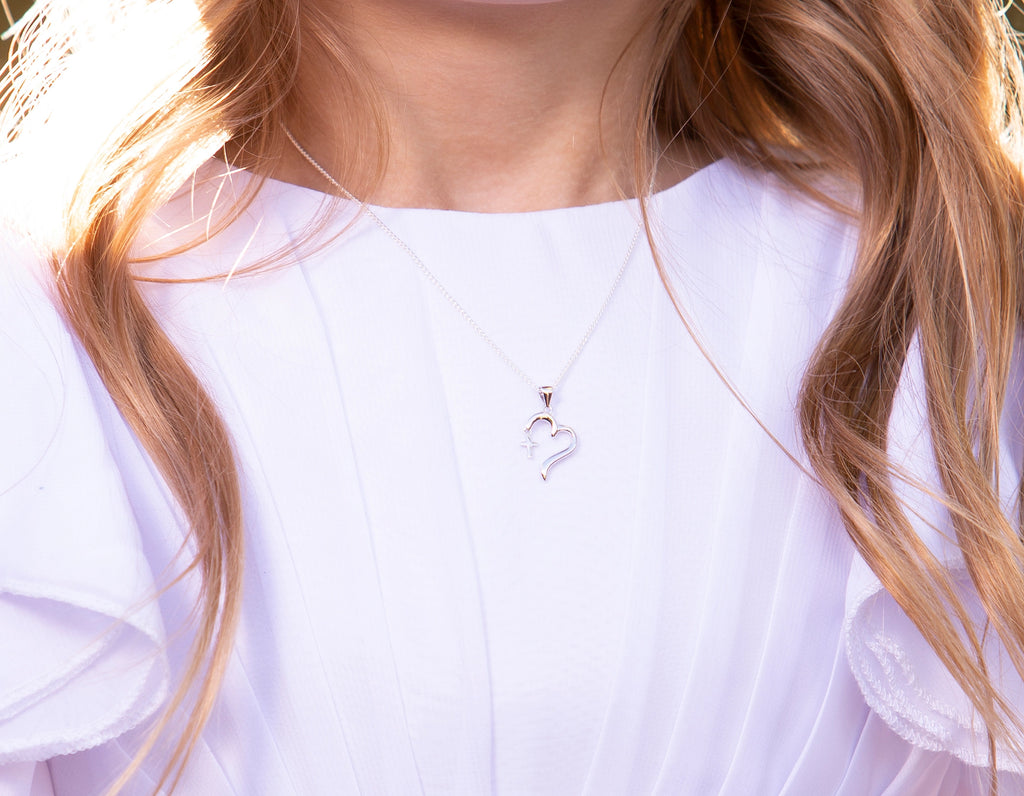 Heart with Cross Sterling Silver Necklace photo when worn 1