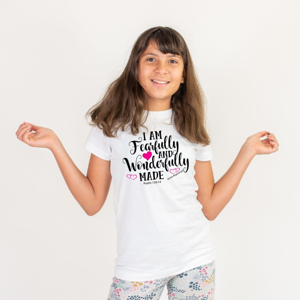 girl wearing I Am Fearfully and Wonderfully Made T-Shirt