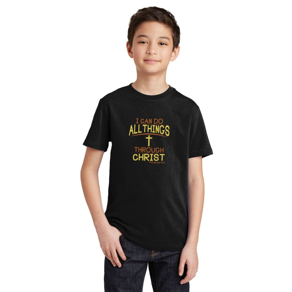 big boy wearing I Can Do All Things Through Christ Black T-Shirt 