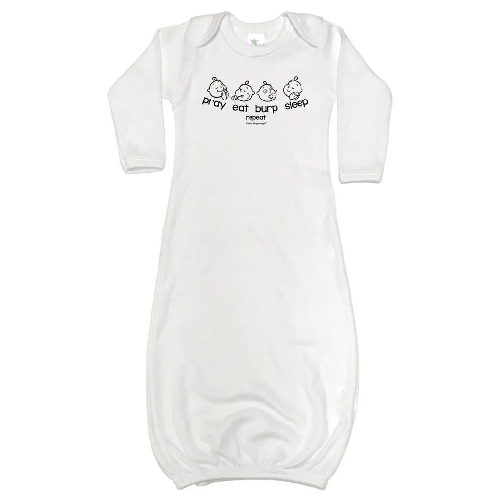 Pray Eat Burp Sleep Repeat Baby Gown
