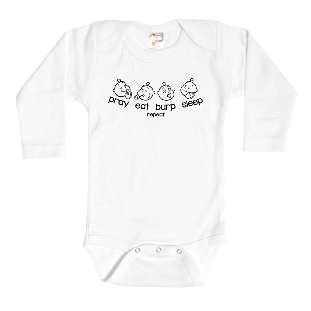 Pray Eat Burp Sleep Repeat Onesie Long Sleeve
