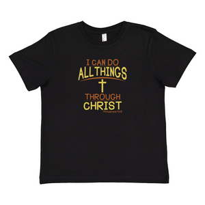 Boys Christian T-shirt - 'I Can Do All Things Through Christ' - Black