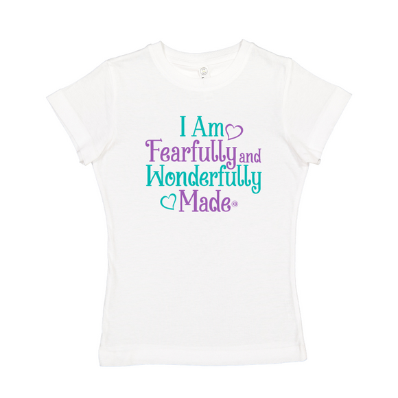 Christian T-shirt -'I Am Fearfully and Wonderfully Made' - Turquoise and Purple