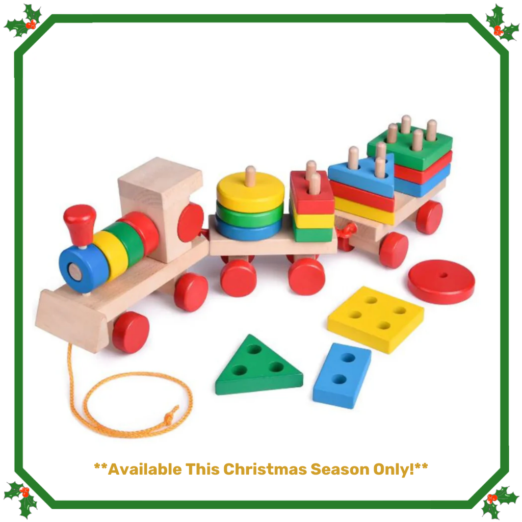 Wooden Train Shape Sorter and Stacking Toys