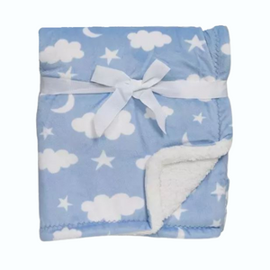 Fleece Baby Blanket 100% Velboa Fleece Blanket with Thick Stitch Trim Blue Clouds