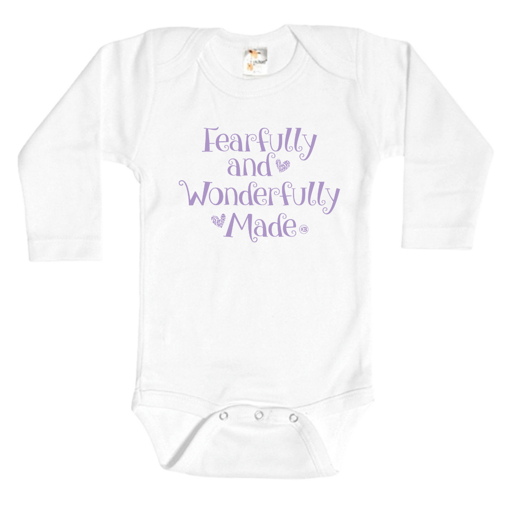 Fearfully and Wonderfully Made Onesie Lavender Long Sleeve