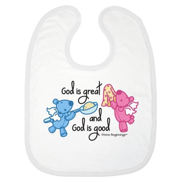God is Great, God is Good Bib - Pink/Blue - English