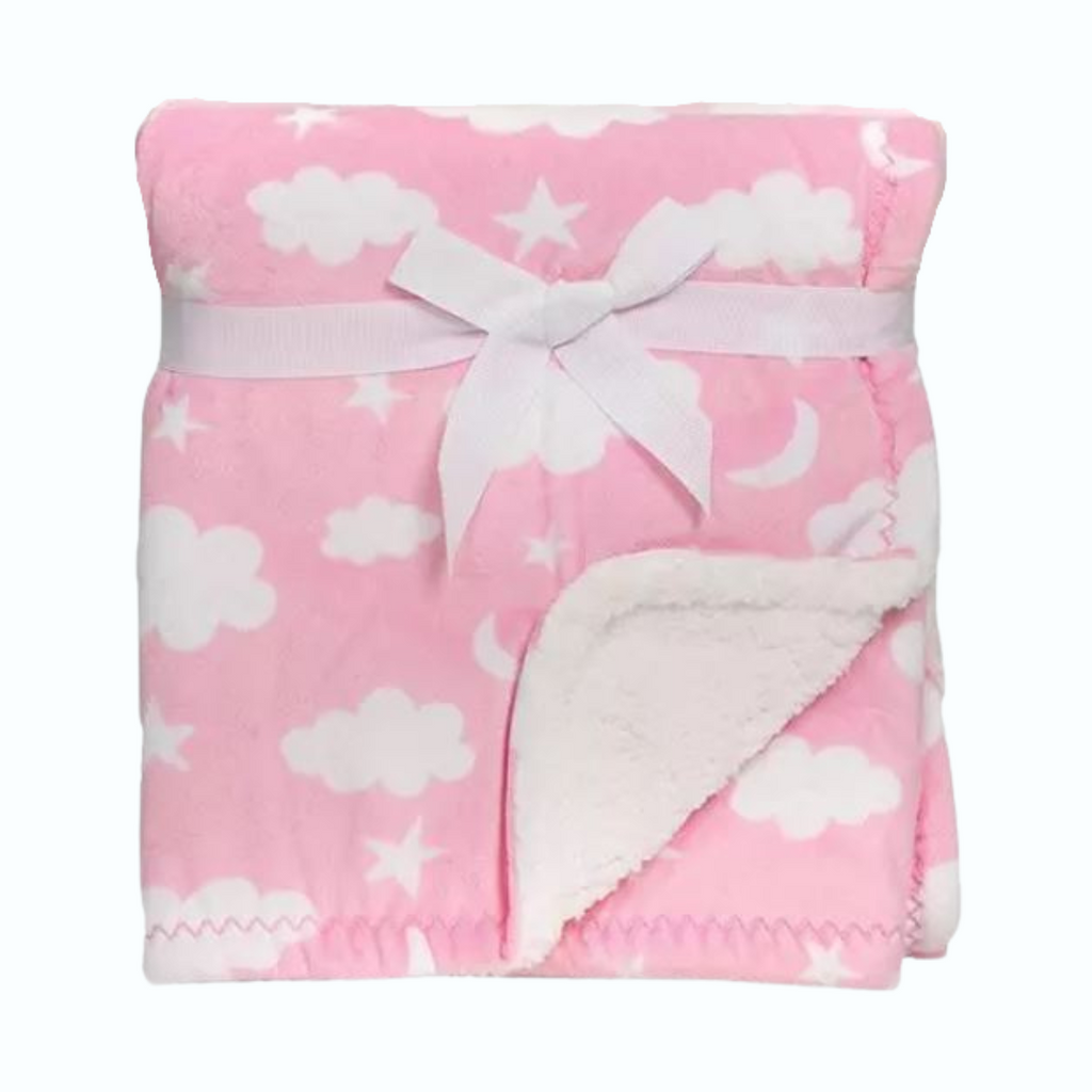 Pink Stars and Cloud Fleece Blanket