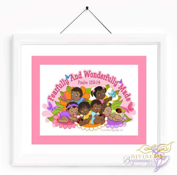 Christian Artwork - Fearfully and Wonderfully Made Artwork - Pink - Black Children - Divine Beginnings, LLC