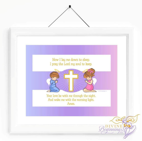 Christian Artwork - Now I Lay Me Down To Sleep - Redhead Children - Divine Beginnings, LLC