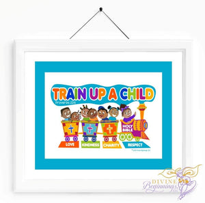 Christian Artwork - Train Up A Child Artwork - Blue - Black Children - Divine Beginnings, LLC